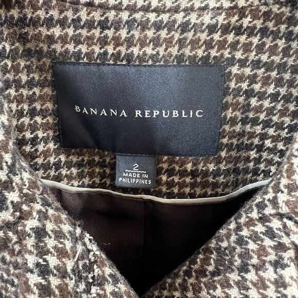 Banana Republic Women’s Wool Blend Houndstooth Blazer Size S 2 Brown Britishcore - Picture 4 of 9